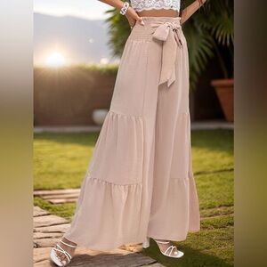 Smocked Tied High Waist Pants